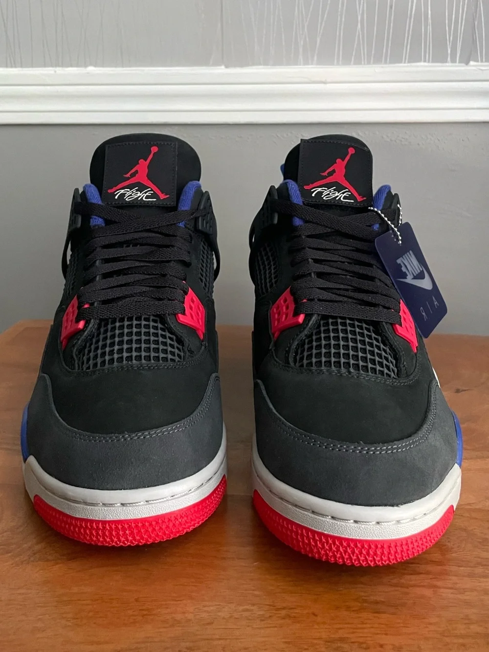 Nike Air Jordan 4 Retro Rare Air Black Fire Red Deep Royal Blue Men’s Size 13 FV